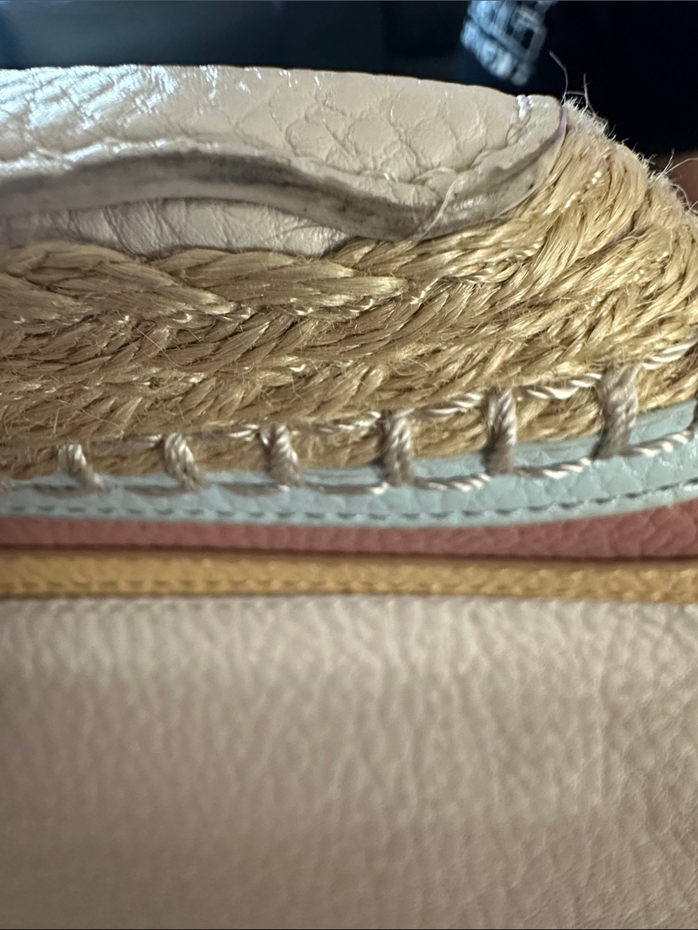 The Sak Ivy Leather Drawstring Bucket Bag cream coastal with striped woven trim - Picture 9 of 13